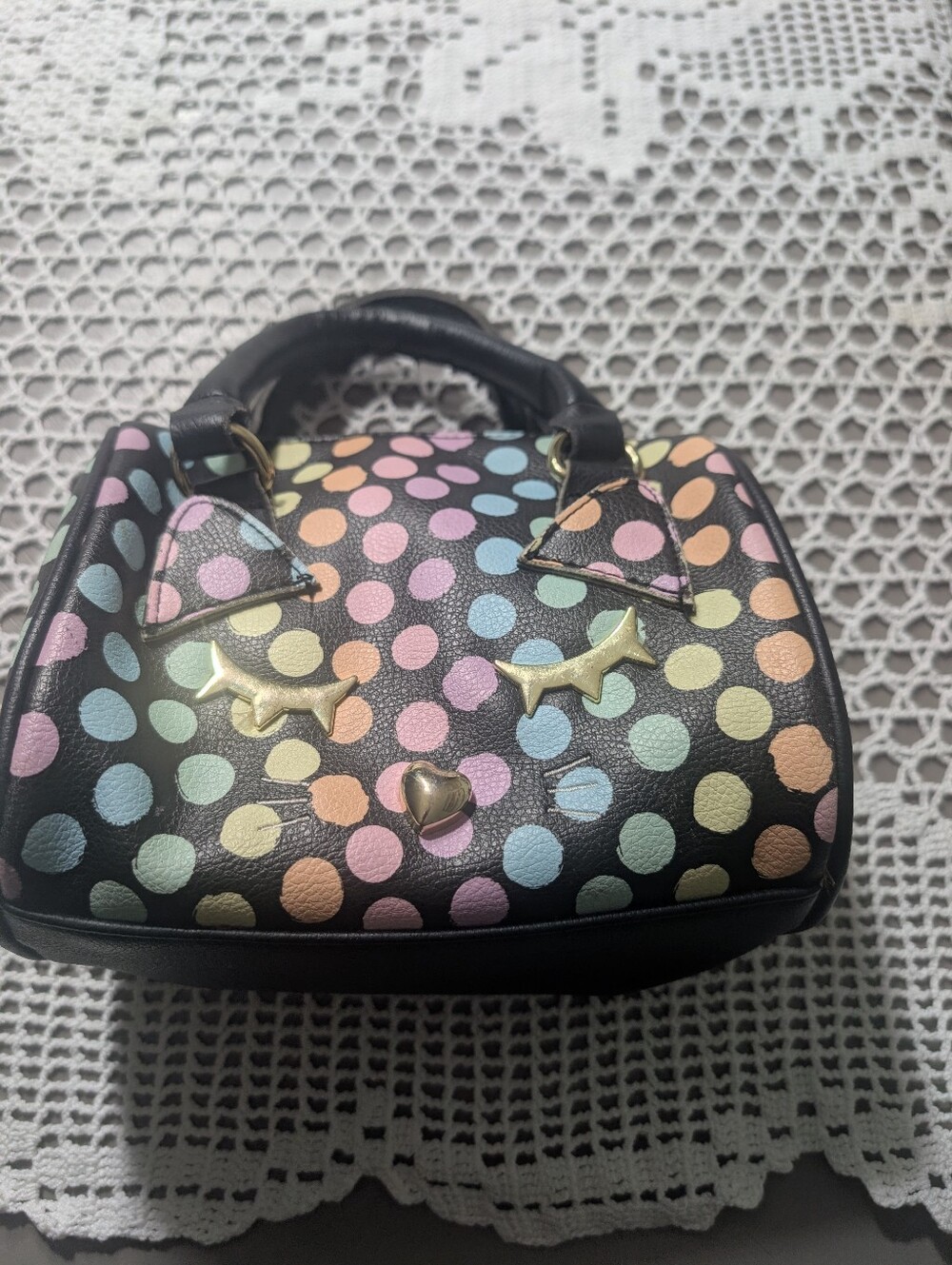 Betsey Johnson  Polka Dot Mini Handbag in Multicolor With Cat Face Accents